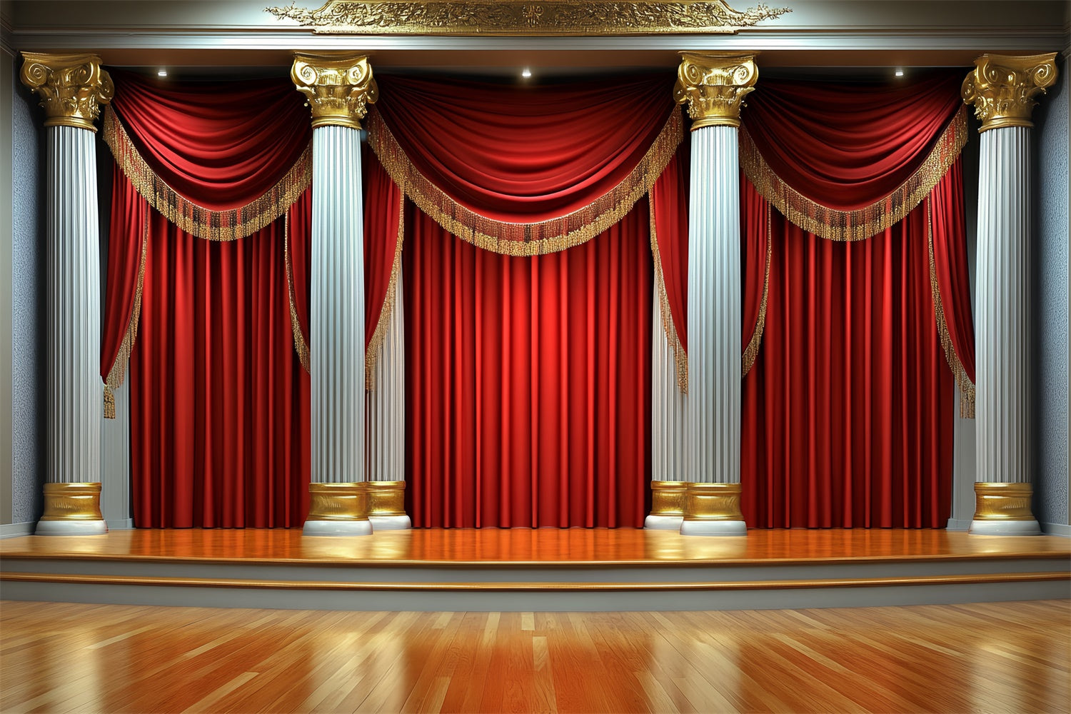 Toile de fond Photo Vintage Rideau Rouge Scène Colonnes CSH4-403
