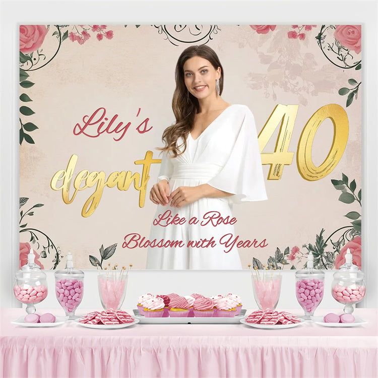 Toile de fond Anniversaire Personnalisée Beauté Classique Rose 40ème CSH4-41