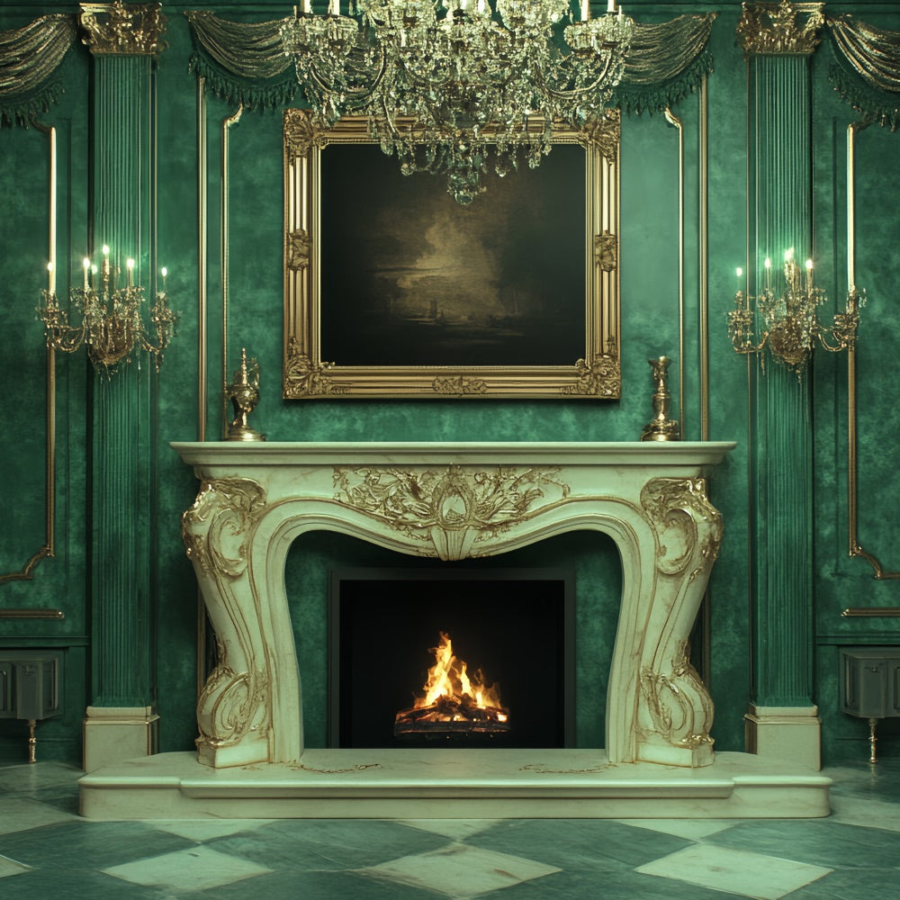 Toile de fond Photo Victorienne Palais Vert Luxueux Vintage CSH4-411