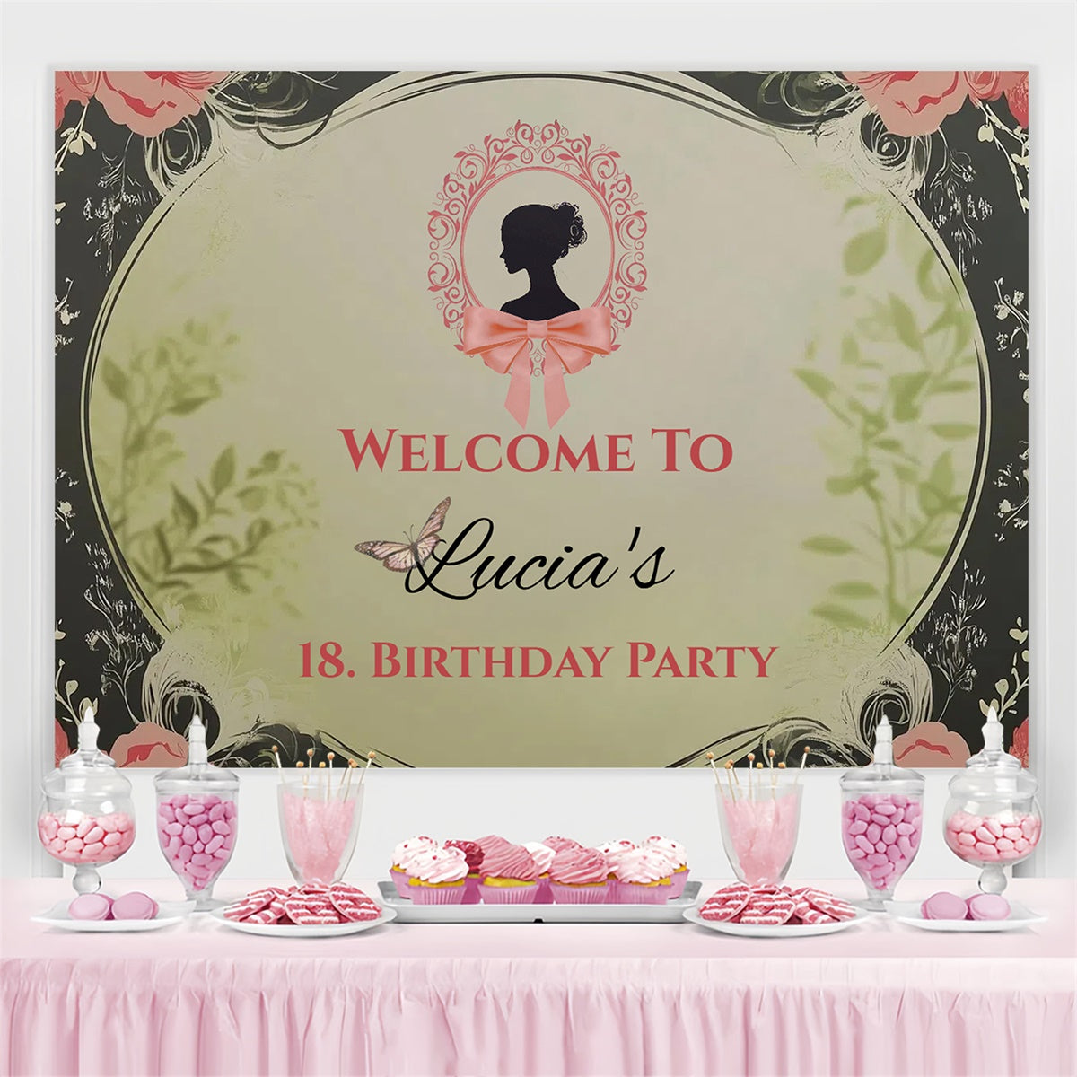 Toile de fond Personnalisée Anniversaire Cadre Floral Romantique 18ème CSH4-42