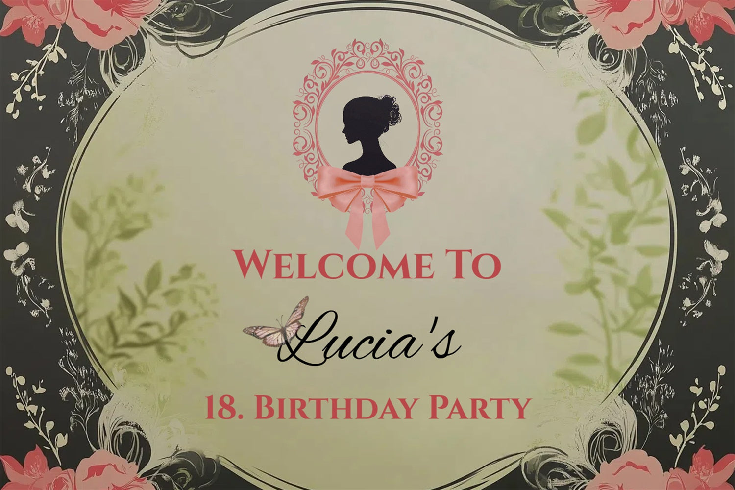 Toile de fond Personnalisée Anniversaire Cadre Floral Romantique 18ème CSH4-42