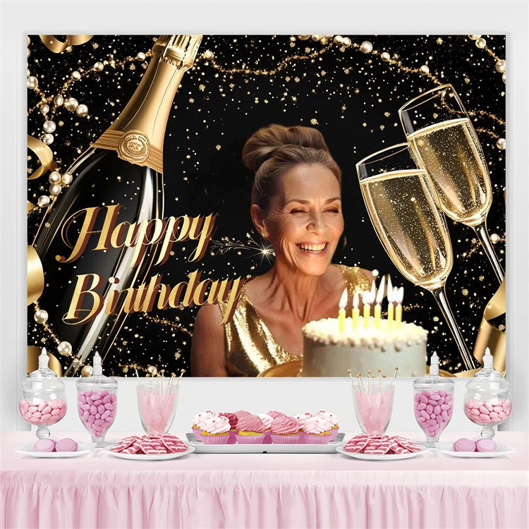 Toile de fond Personnalisée Anniversaire Champagne Étincelant Élégant CSH4-46