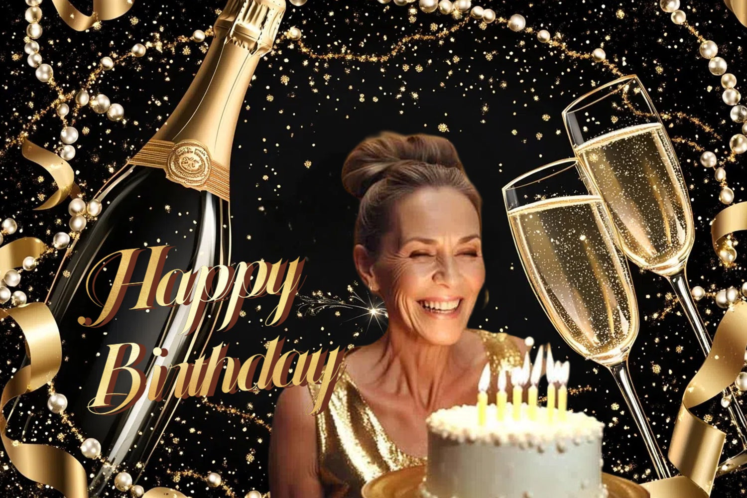 Toile de fond Personnalisée Anniversaire Champagne Étincelant Élégant CSH4-46