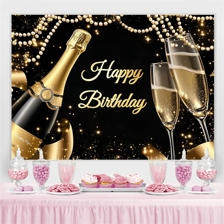 Toile de fond Anniversaire Personnalisée Verre de Champagne Guirlande Perles CSH4-47