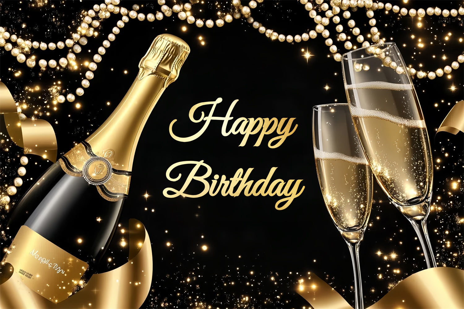 Toile de fond Anniversaire Personnalisée Verre de Champagne Guirlande Perles CSH4-47