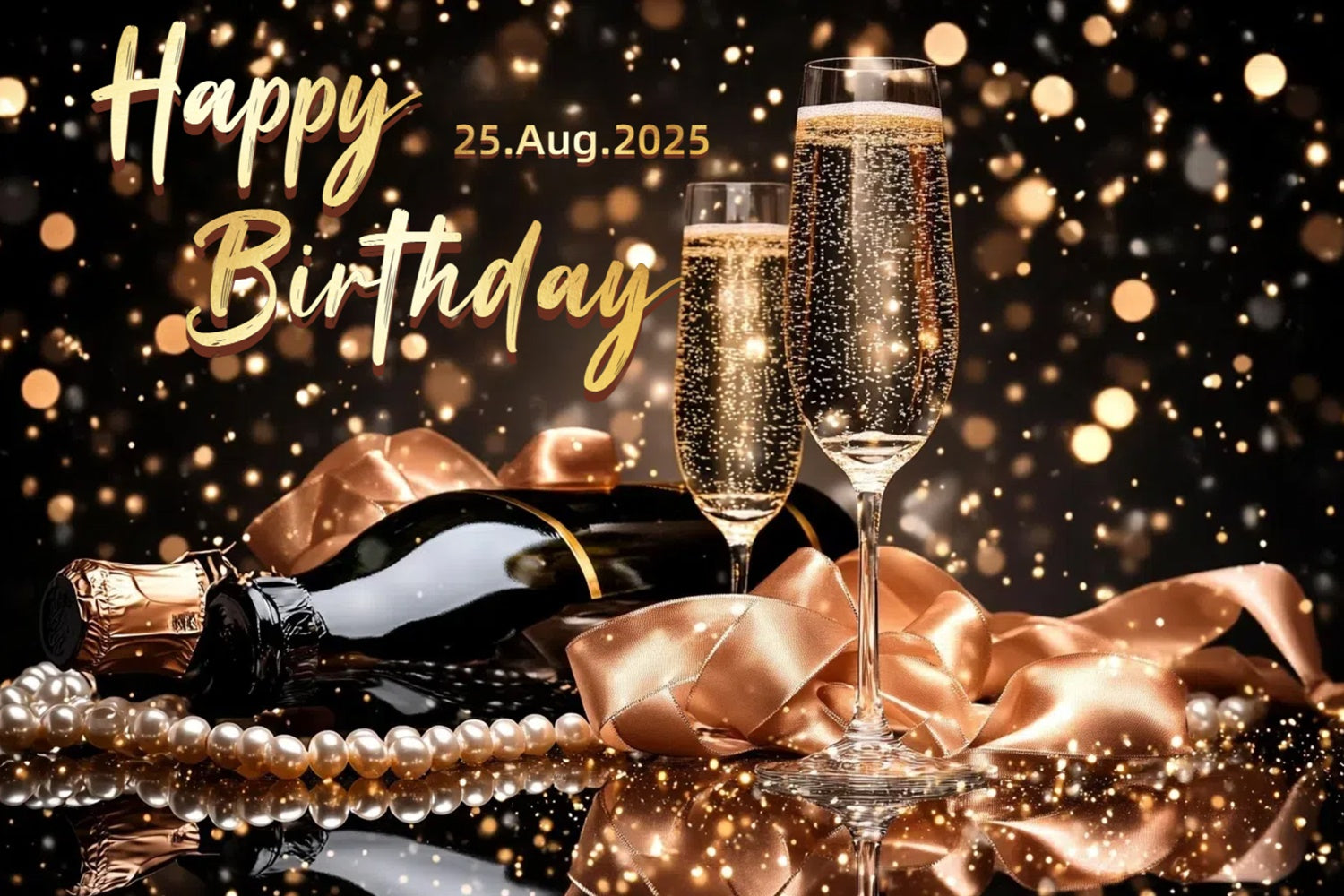 Toile de fond Deco Anniversaire Personnalisée Perles Élégantes Champagne CSH4-48