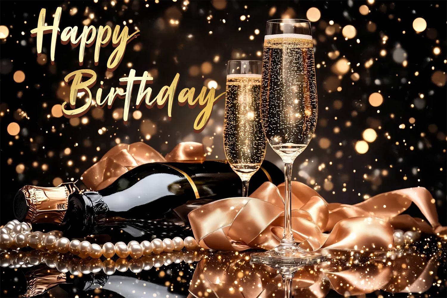 Toile de fond Deco Anniversaire Personnalisée Perles Élégantes Champagne CSH4-48