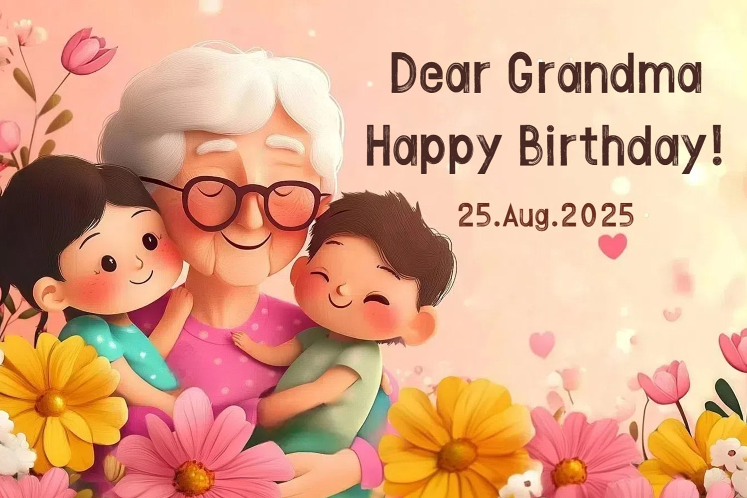 Toile de fond Anniversaire Personnalisable Dessin Animé Grand-mère Câlin CSH4-51