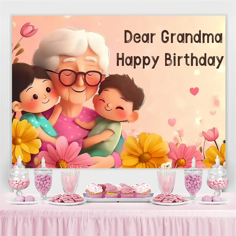 Toile de fond Anniversaire Personnalisable Dessin Animé Grand-mère Câlin CSH4-51