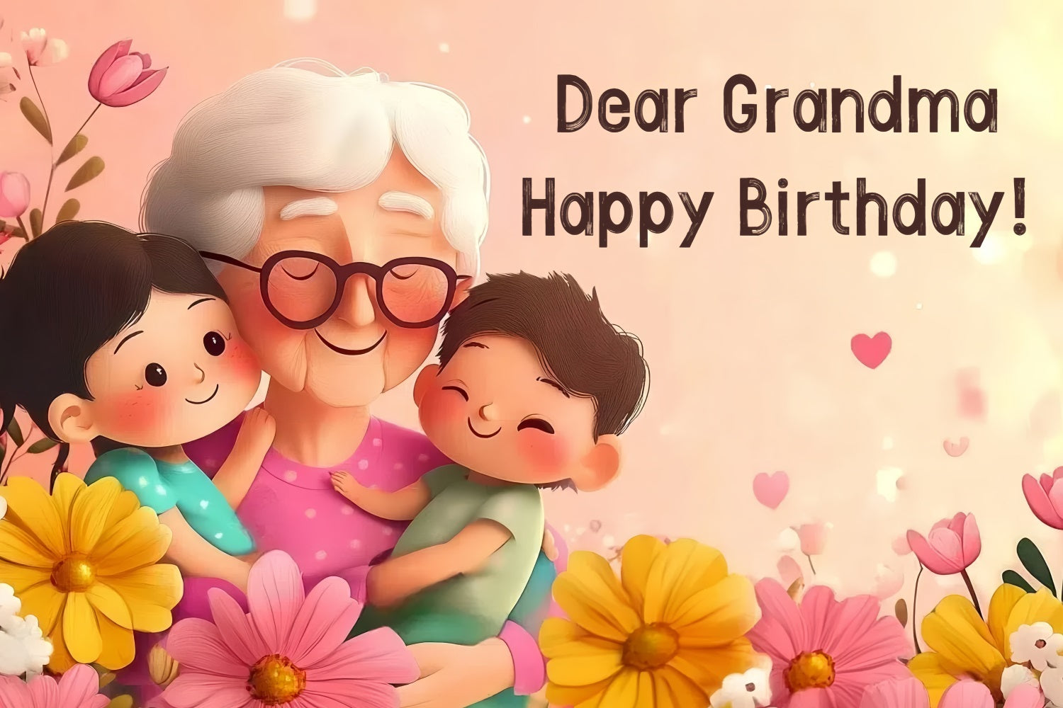 Toile de fond Anniversaire Personnalisable Dessin Animé Grand-mère Câlin CSH4-51