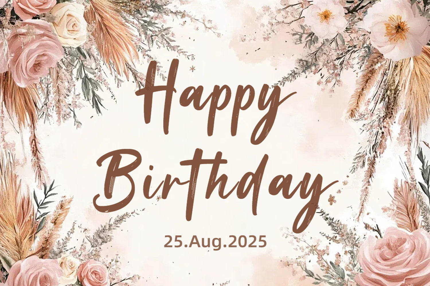 Toile de fond Anniversaire Personnalisable Pampas Rose Bohémien CSH4-52
