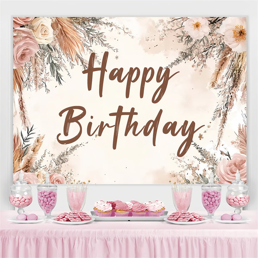 Toile de fond Anniversaire Personnalisable Pampas Rose Bohémien CSH4-52