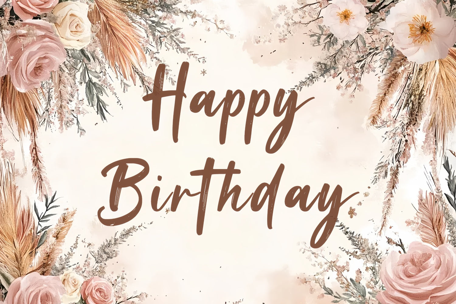Toile de fond Anniversaire Personnalisable Pampas Rose Bohémien CSH4-52