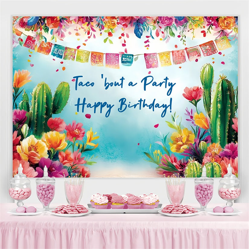 Toile de fond Anniversaire Personnalisé Fiesta Cactus Floral CSH4-54