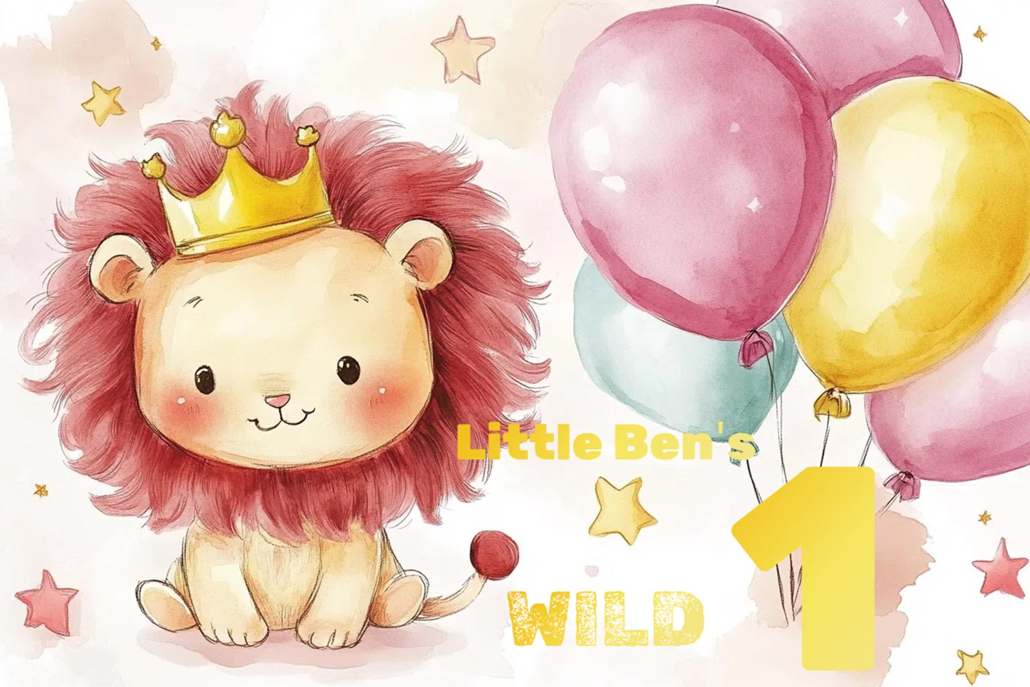 Toile de fond Anniversaire Personnalisable Petit Lion Ballons 1er Anniversaire CSH4-56