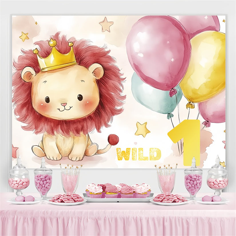 Toile de fond Anniversaire Personnalisable Petit Lion Ballons 1er Anniversaire CSH4-56