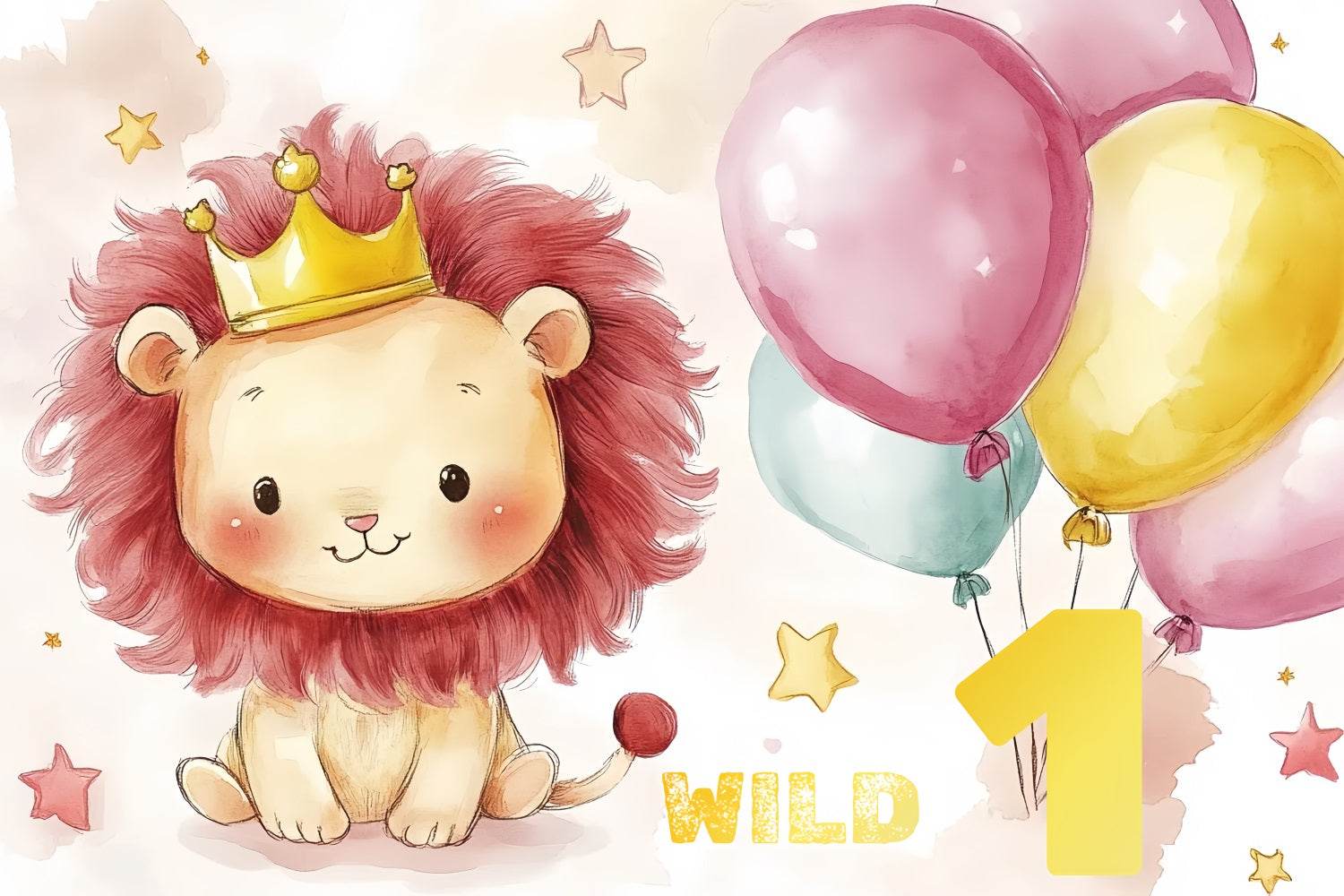 Toile de fond Anniversaire Personnalisable Petit Lion Ballons 1er Anniversaire CSH4-56