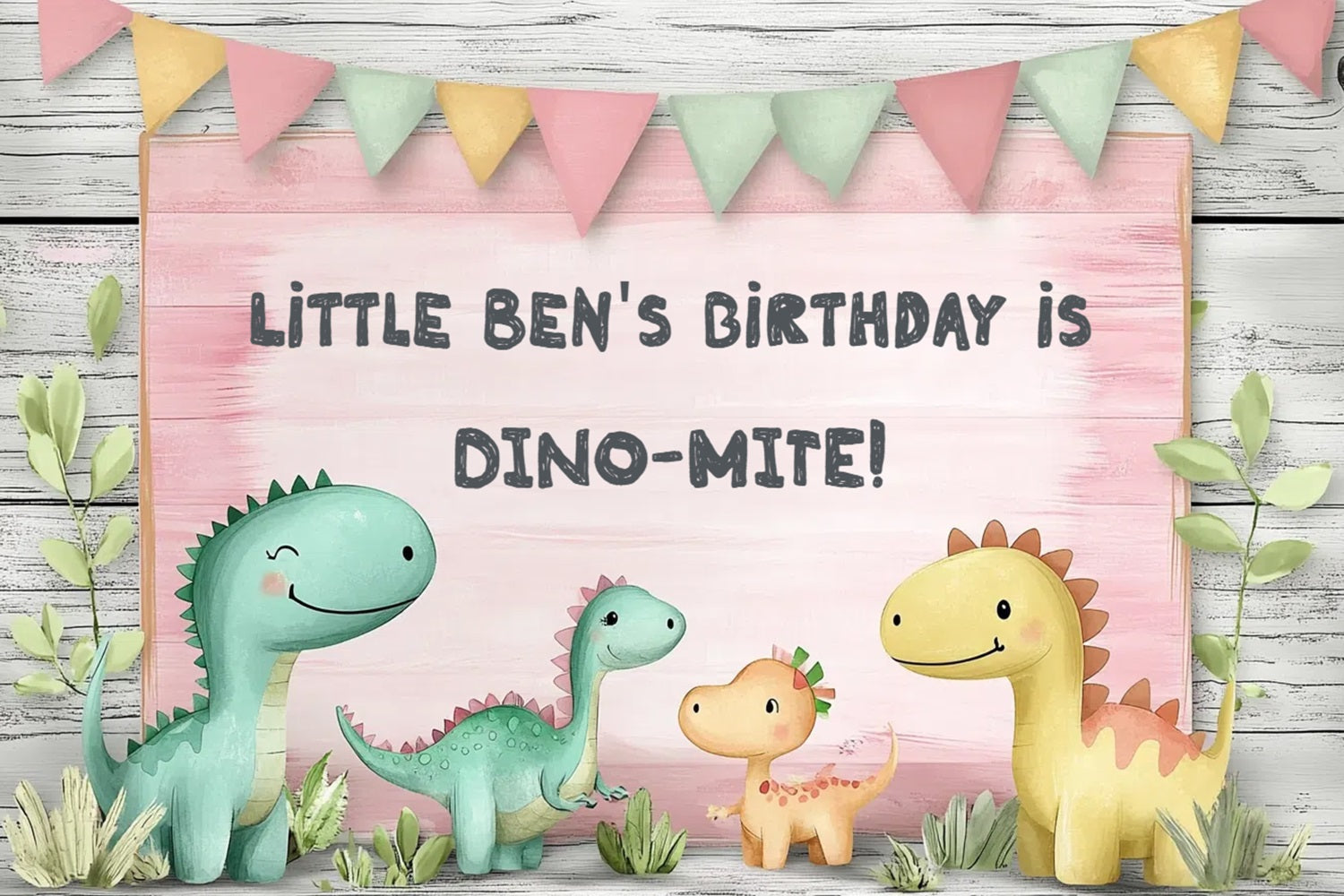 Toile de fond Anniversaire Personnalisée Amis Dinosaure Mignons CSH4-61