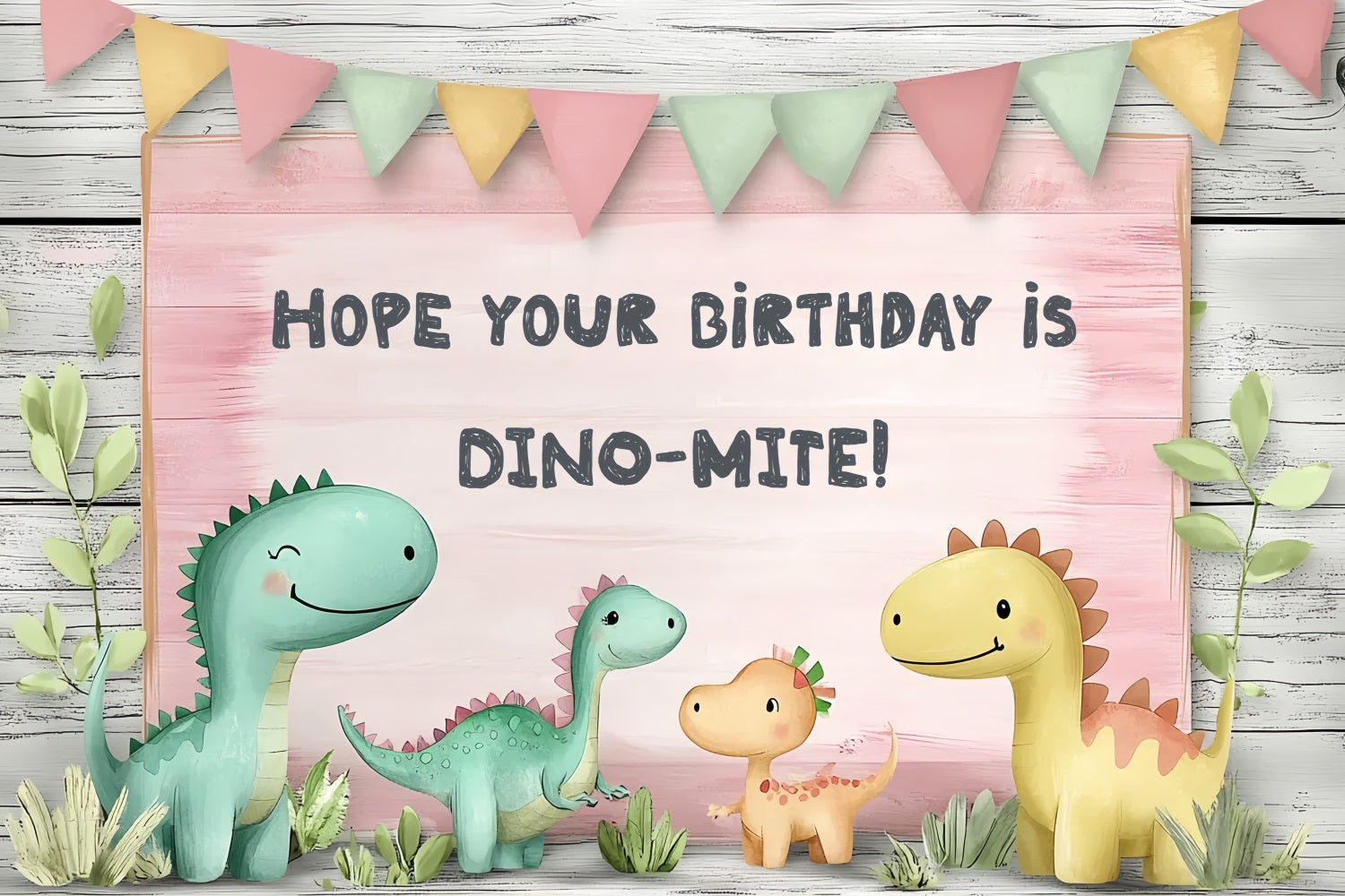 Toile de fond Anniversaire Personnalisée Amis Dinosaure Mignons CSH4-61
