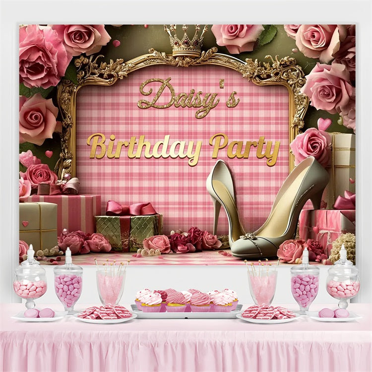 Toile de fond Anniversaire Personnalisable Talons Roses Couronne 50e Anniversaire CSH4-63