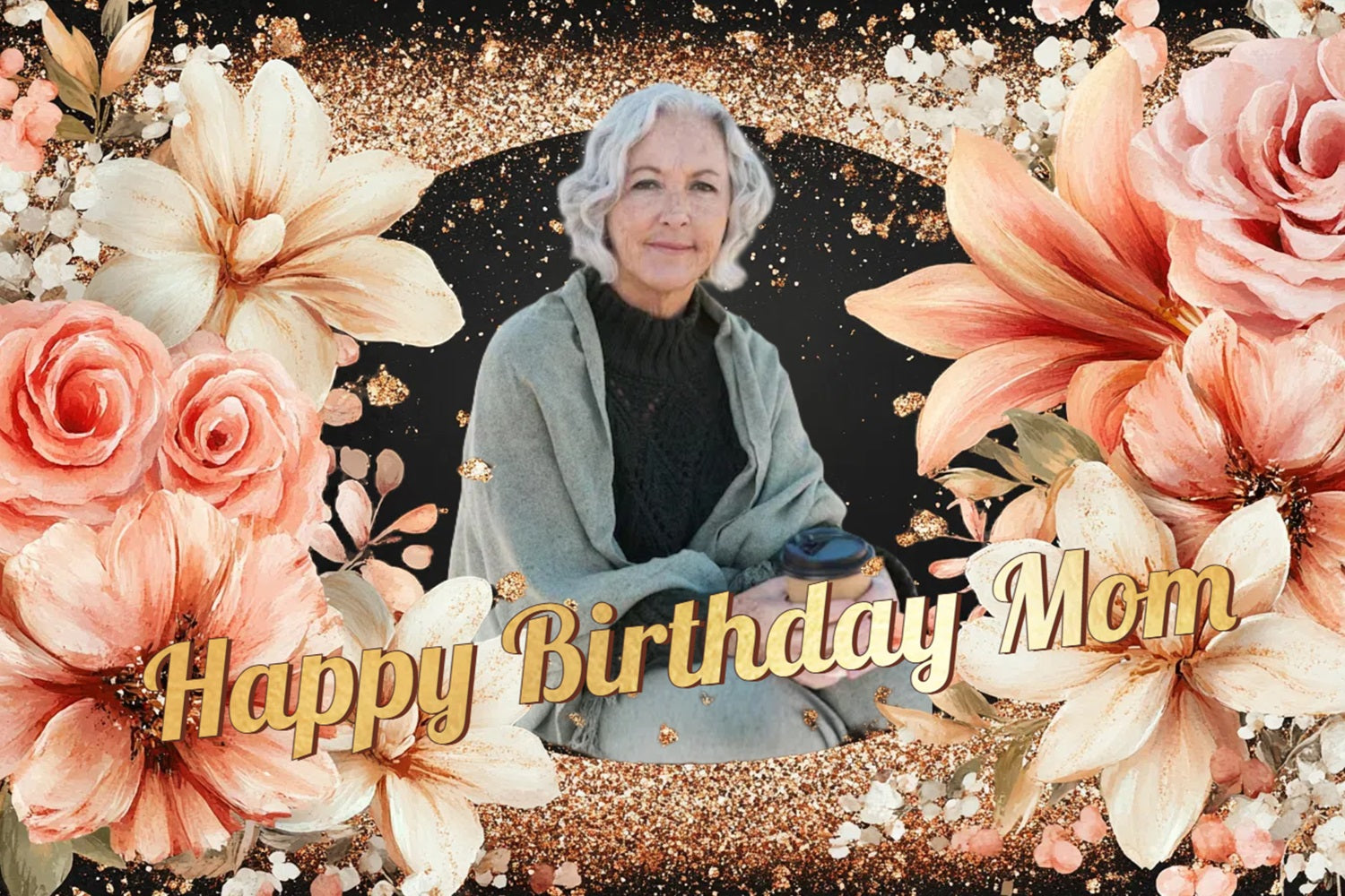 Toile de fond Anniversaire Personnalisable Fleurs Étincelantes 70e Anniversaire CSH4-64