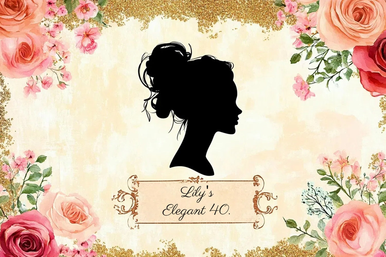 Toile de fond Personnalisable Anniversaire Silhouette Femme Roses 40e Anniversaire CSH4-65