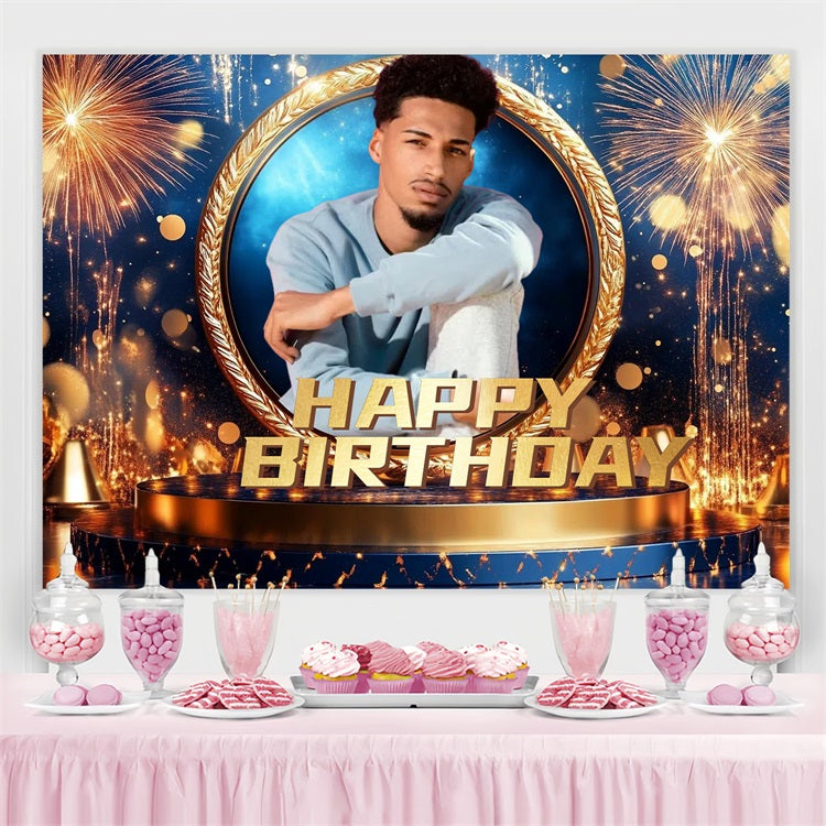 Toile de fond Anniversaire Personnalisée Feux d'Artifice Scène CSH4-69