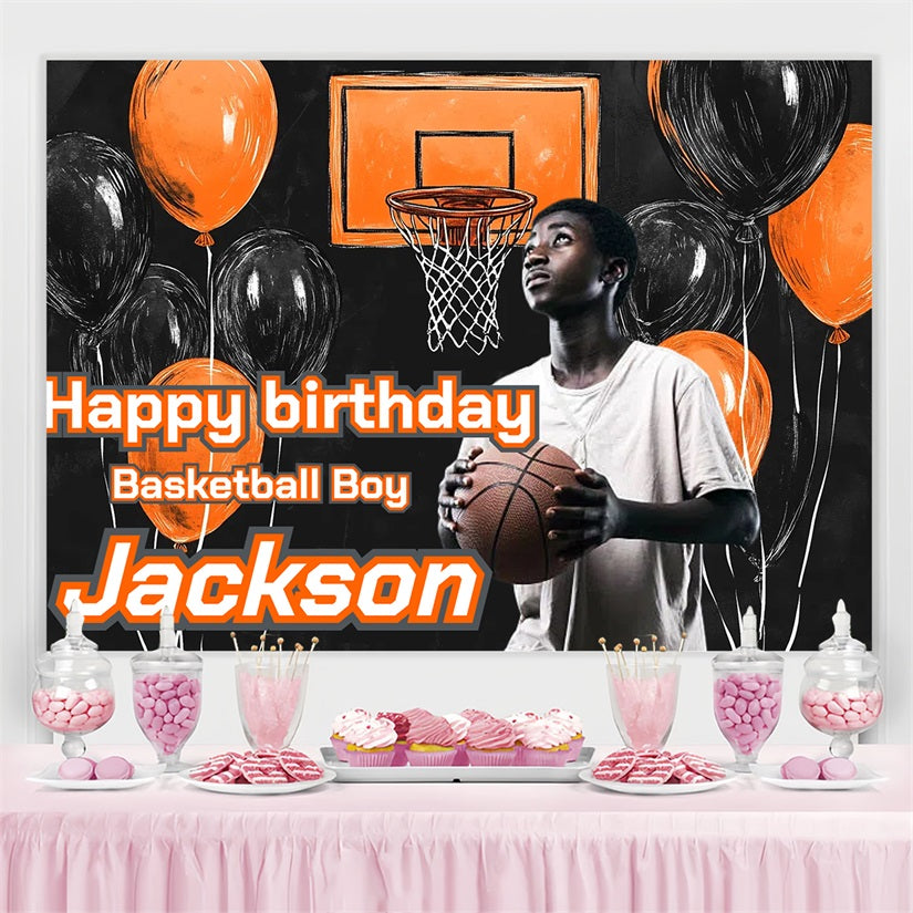 Toile de fond Photo Anniversaire Personnalisable Panier Basket Ballons CSH4-7