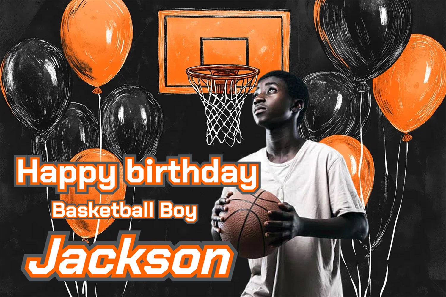 Toile de fond Photo Anniversaire Personnalisable Panier Basket Ballons CSH4-7