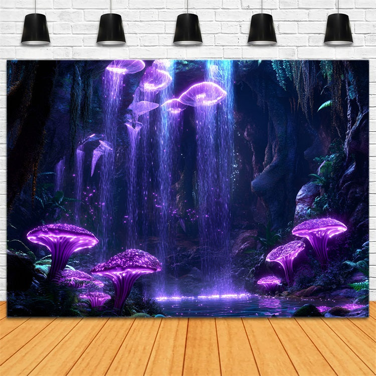 Toile de fond Forêt Grotte de Champignons Lumineux Cascade CSH4-76