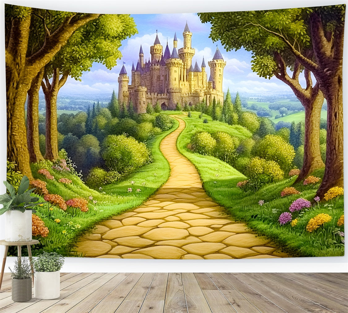 Toile de fond Conte de Fées Forêt Chemin Château CSH4-77