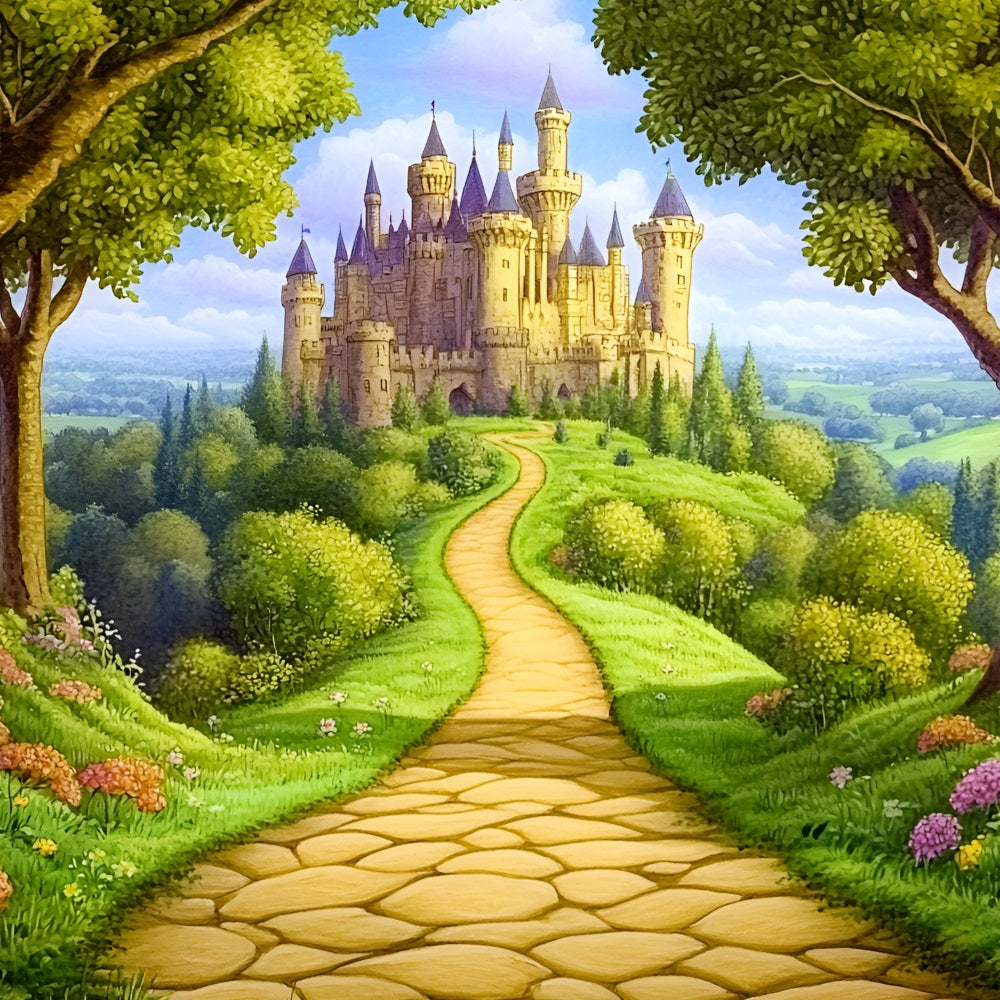 Toile de fond Conte de Fées Forêt Chemin Château CSH4-77