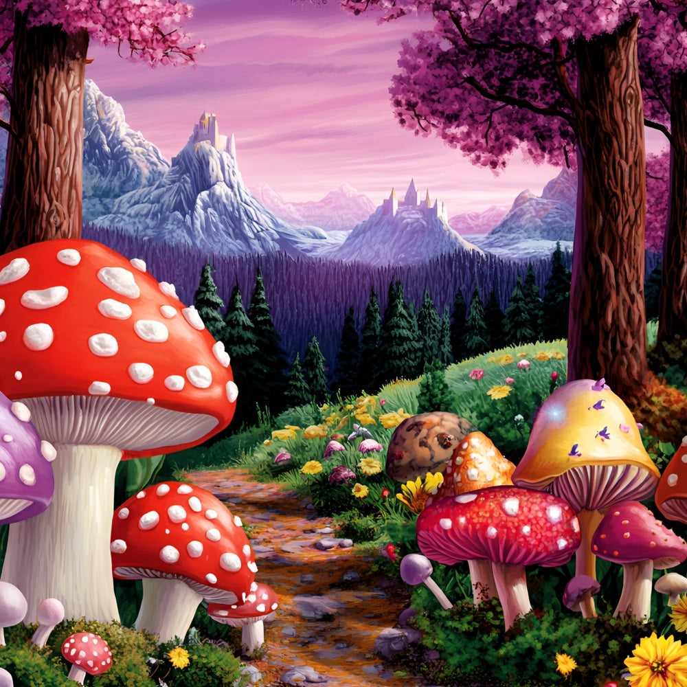 Toile de fond Forêt Sentier de Champignons Château Pics CSH4-79