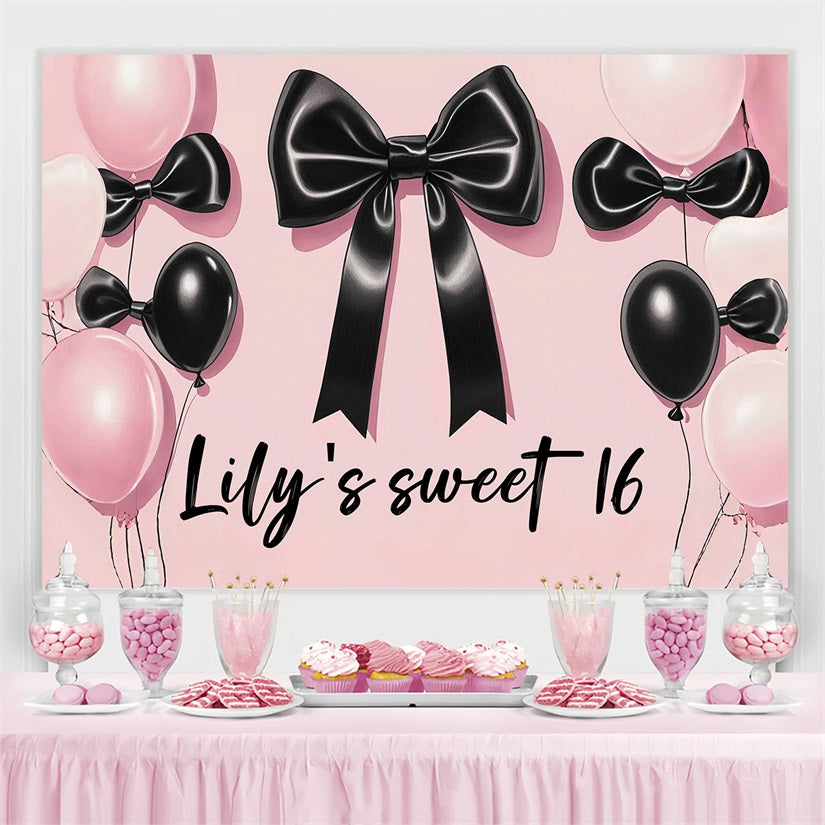 Toile de fond Anniversaire Personnalisable Ballons Roses Noeuds CSH4-8