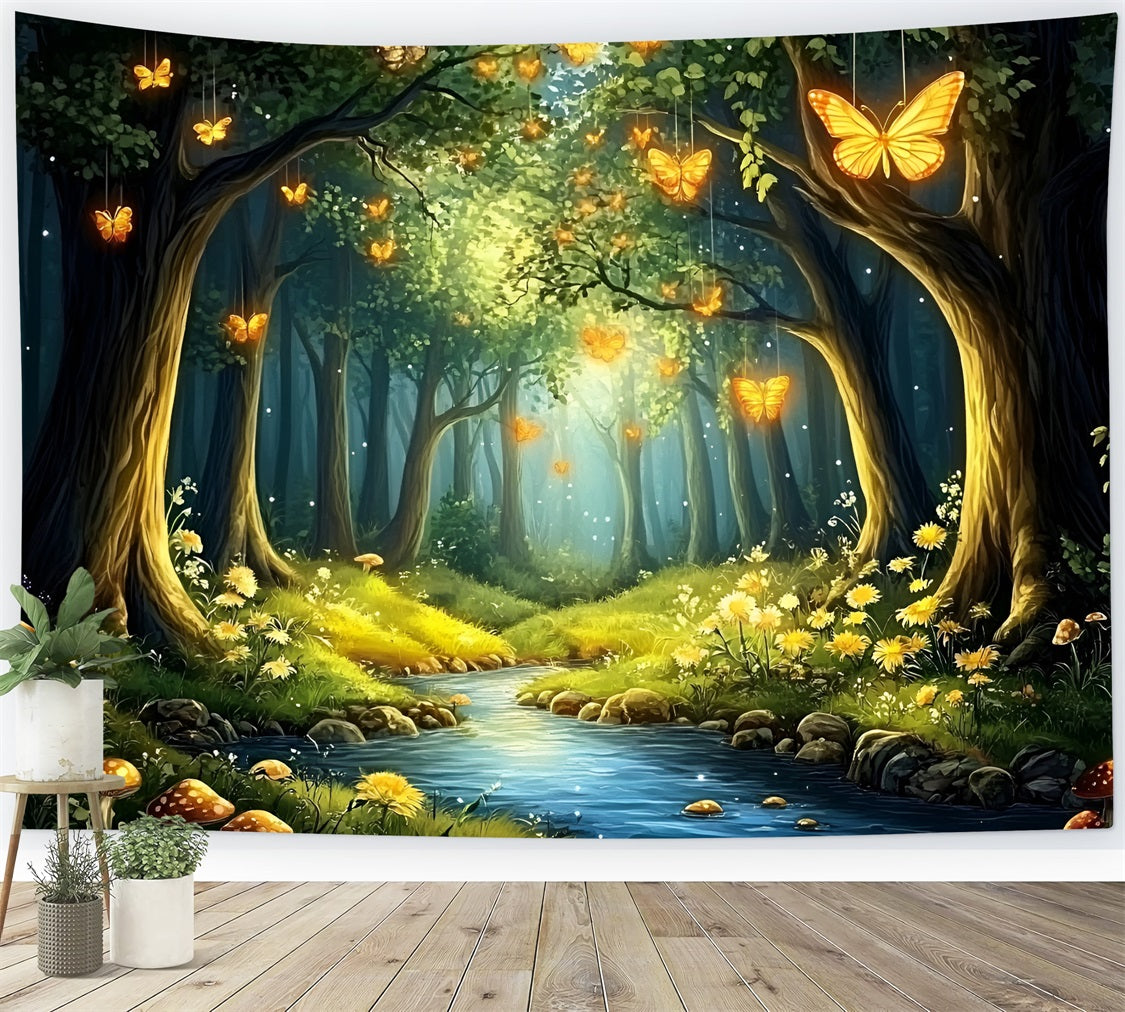 Toile de fond Forêt Photographie Papillons Dorés Matinée CSH4-81