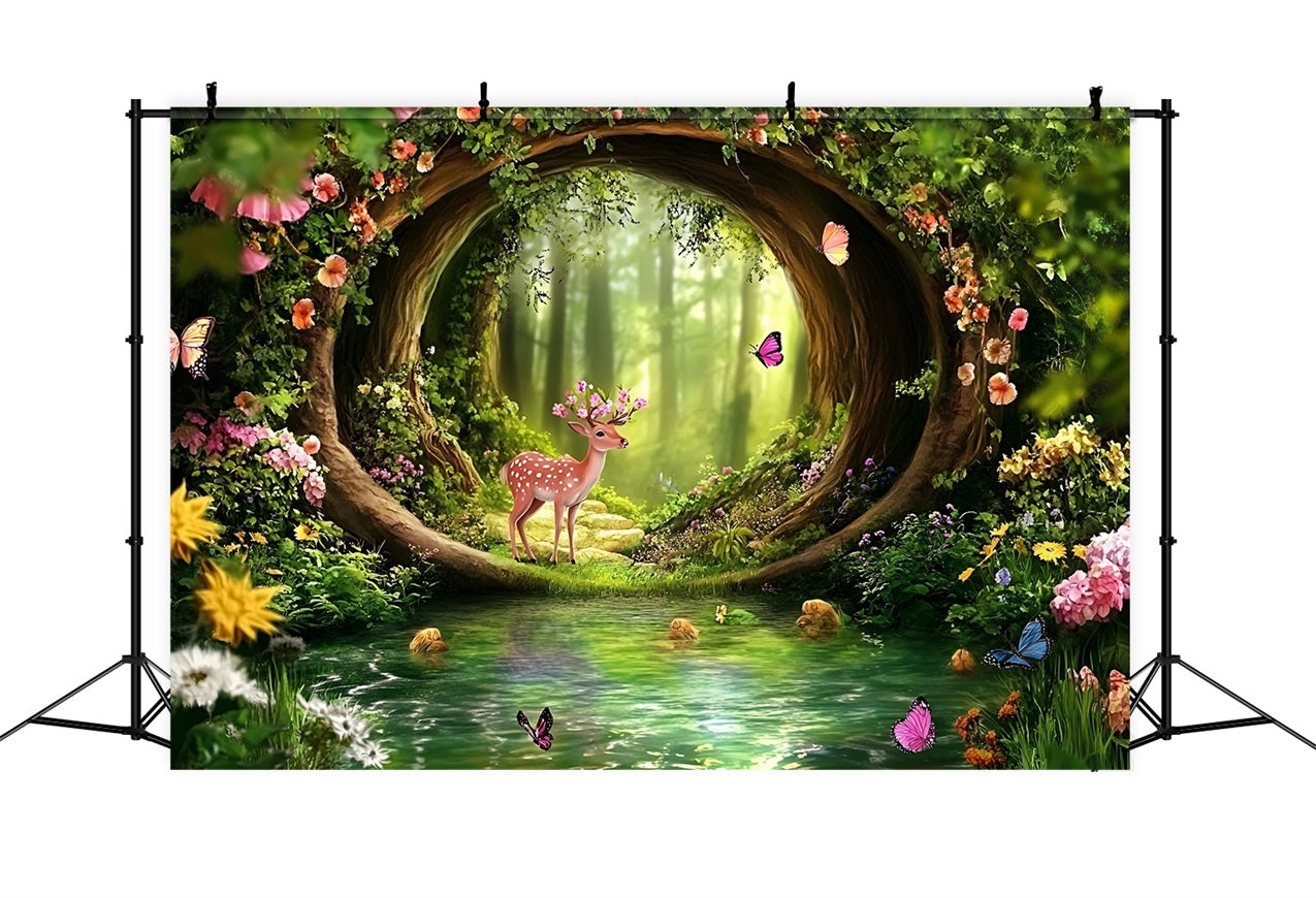 Toile de fond Forêt Féerique Arche Bassin Faon CSH4-83