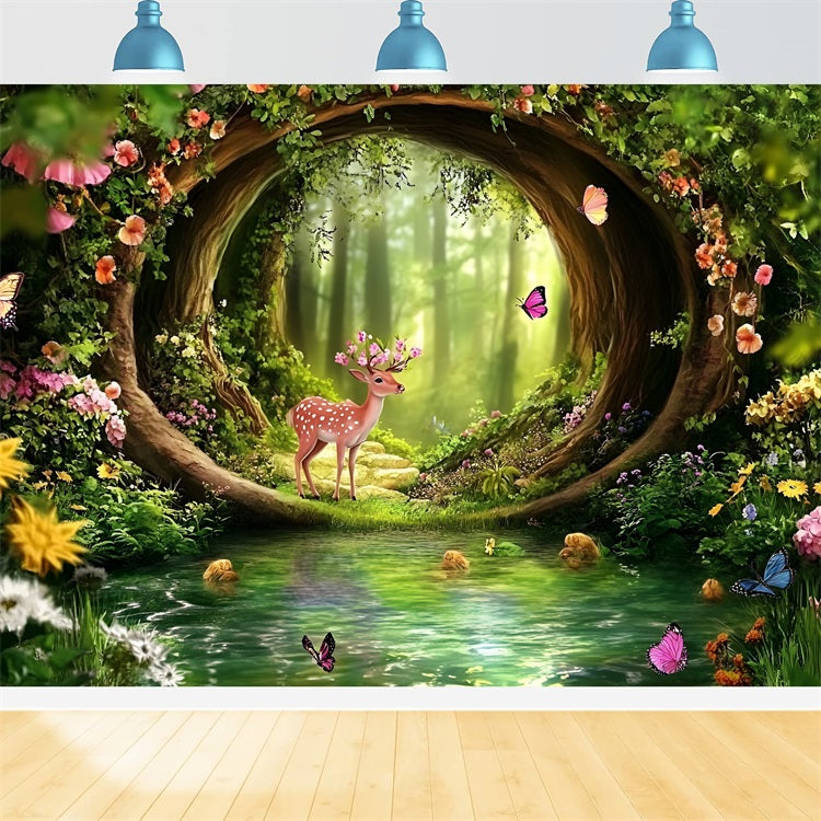 Toile de fond Forêt Féerique Arche Bassin Faon CSH4-83