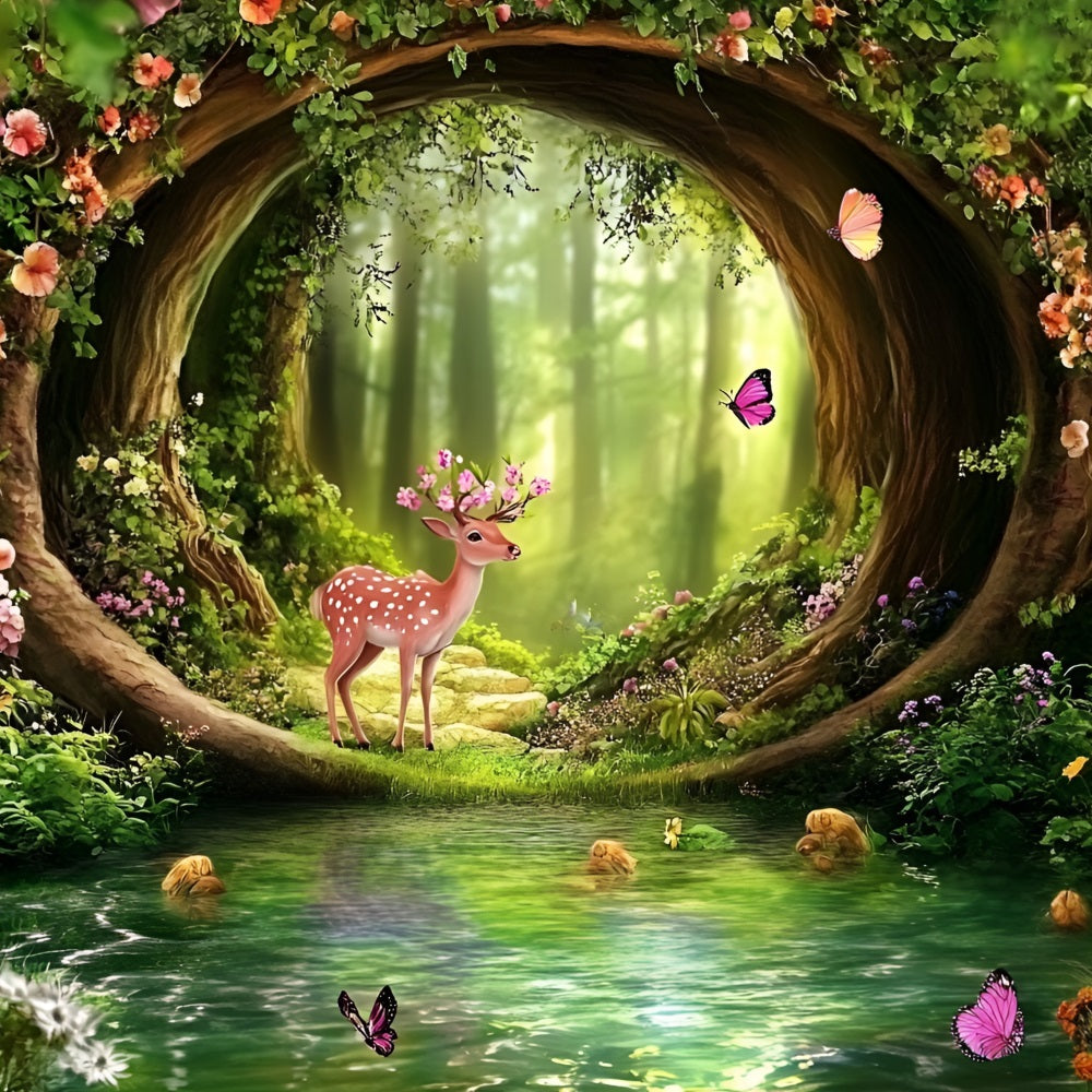 Toile de fond Forêt Féerique Arche Bassin Faon CSH4-83