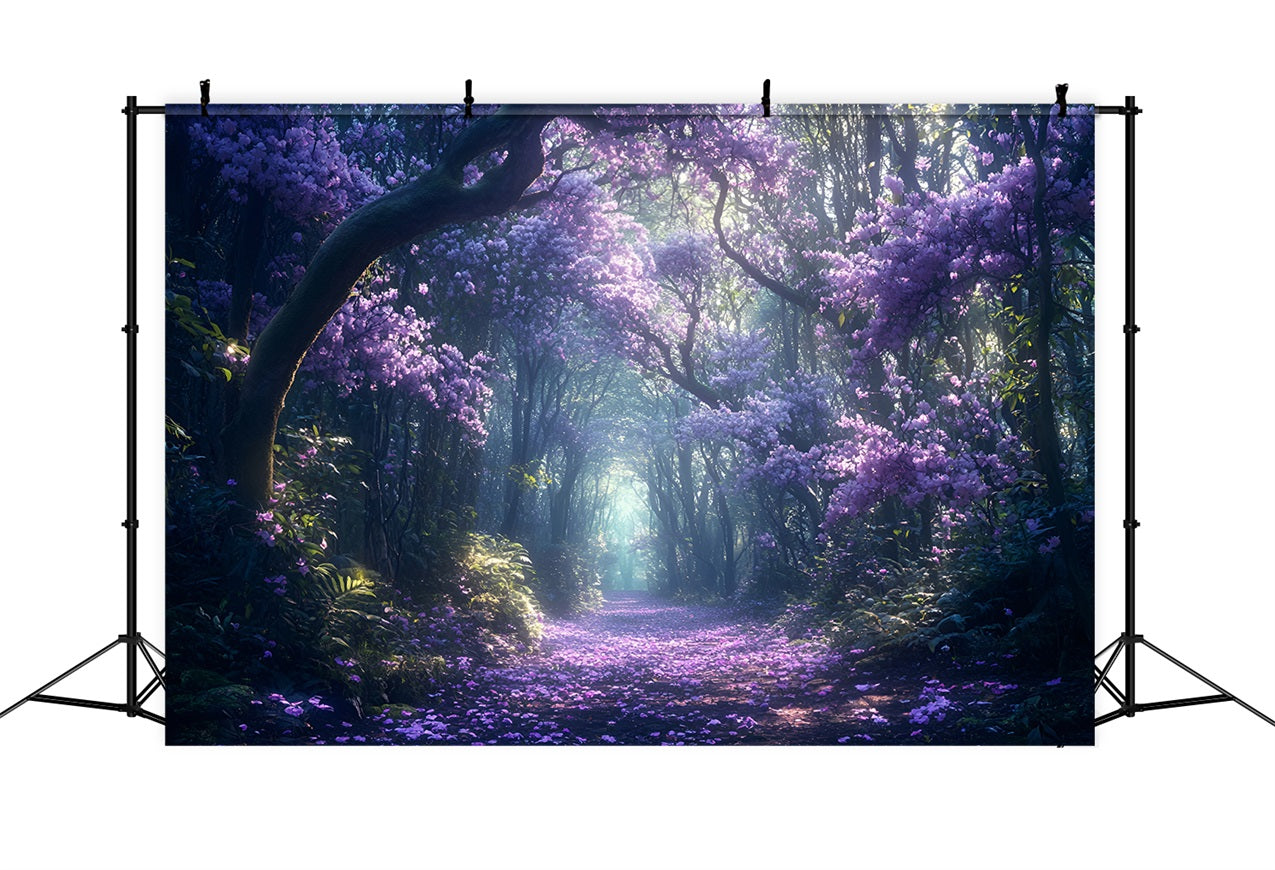 Toile de fond Forêt Scène Sentier de Fleurs Violettes CSH4-86