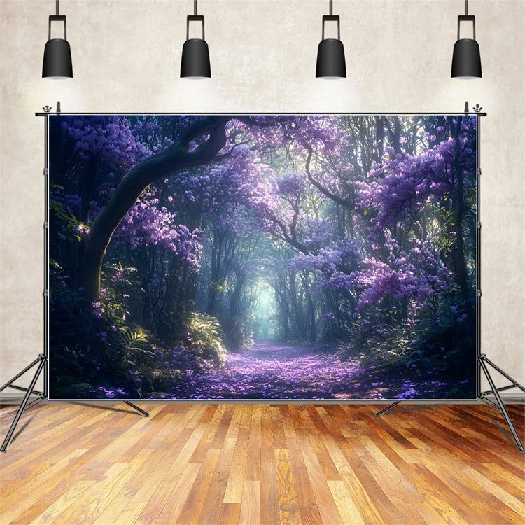 Toile de fond Forêt Scène Sentier de Fleurs Violettes CSH4-86