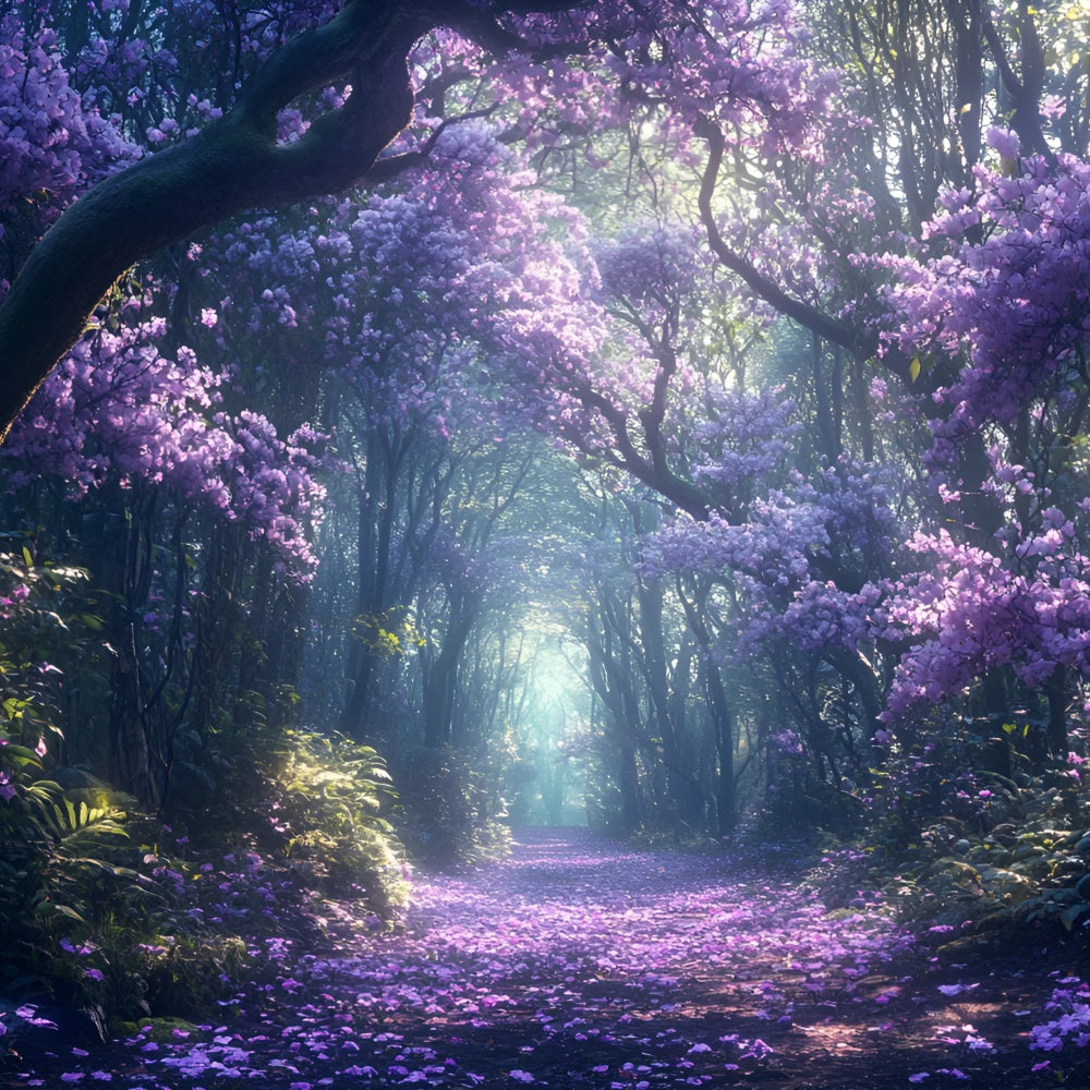 Toile de fond Forêt Scène Sentier de Fleurs Violettes CSH4-86