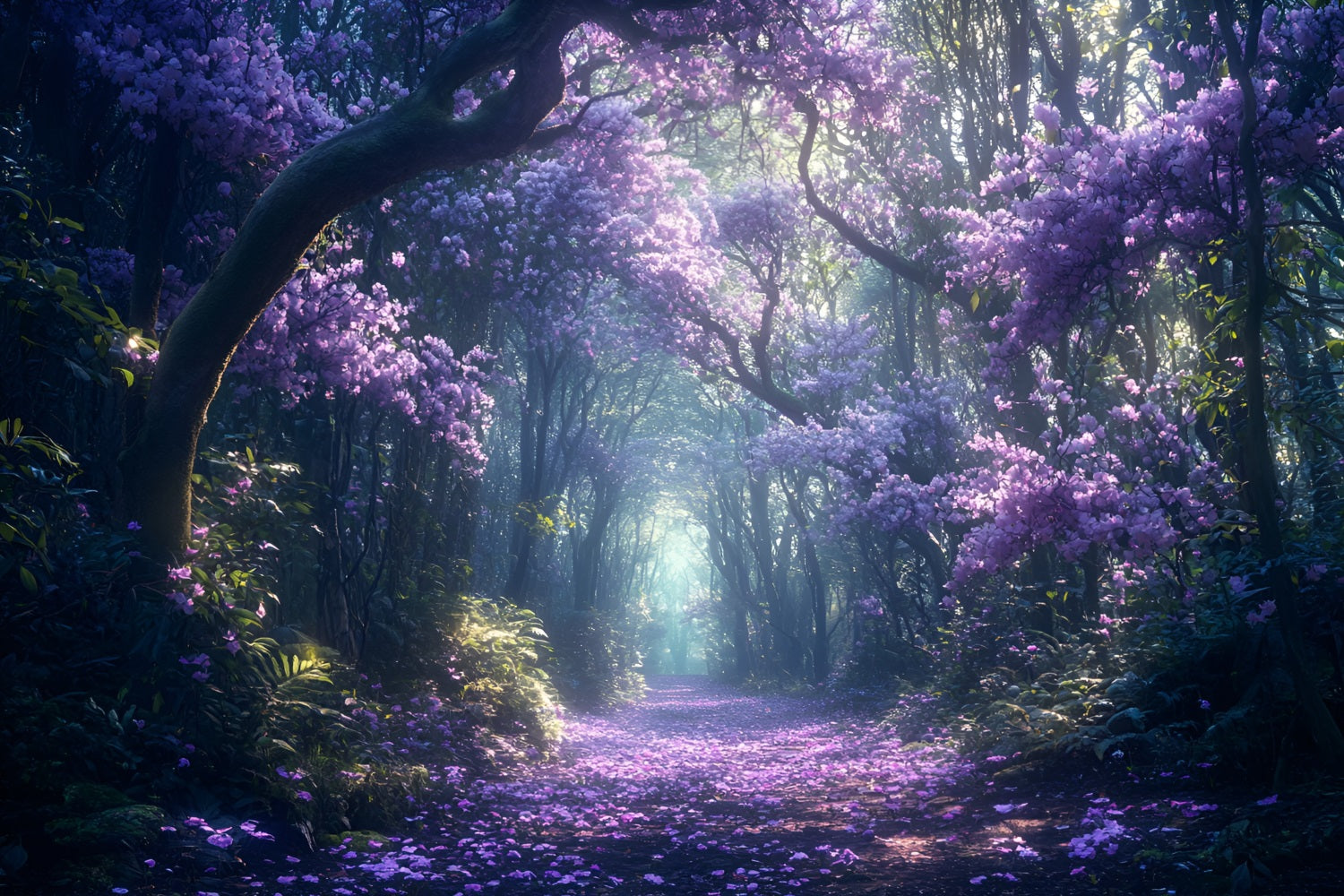 Toile de fond Forêt Scène Sentier de Fleurs Violettes CSH4-86