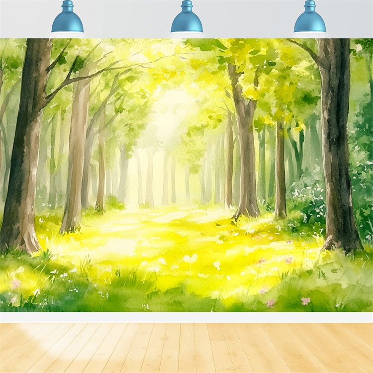 Toile de fond Forêt Photographie Sentier Ensoleillé Aquarelle CSH4-91
