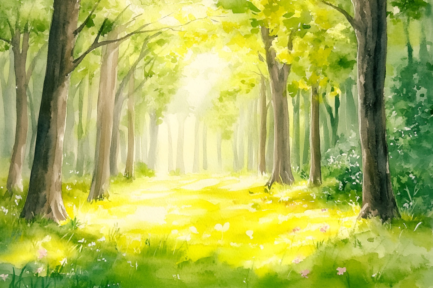 Toile de fond Forêt Photographie Sentier Ensoleillé Aquarelle CSH4-91