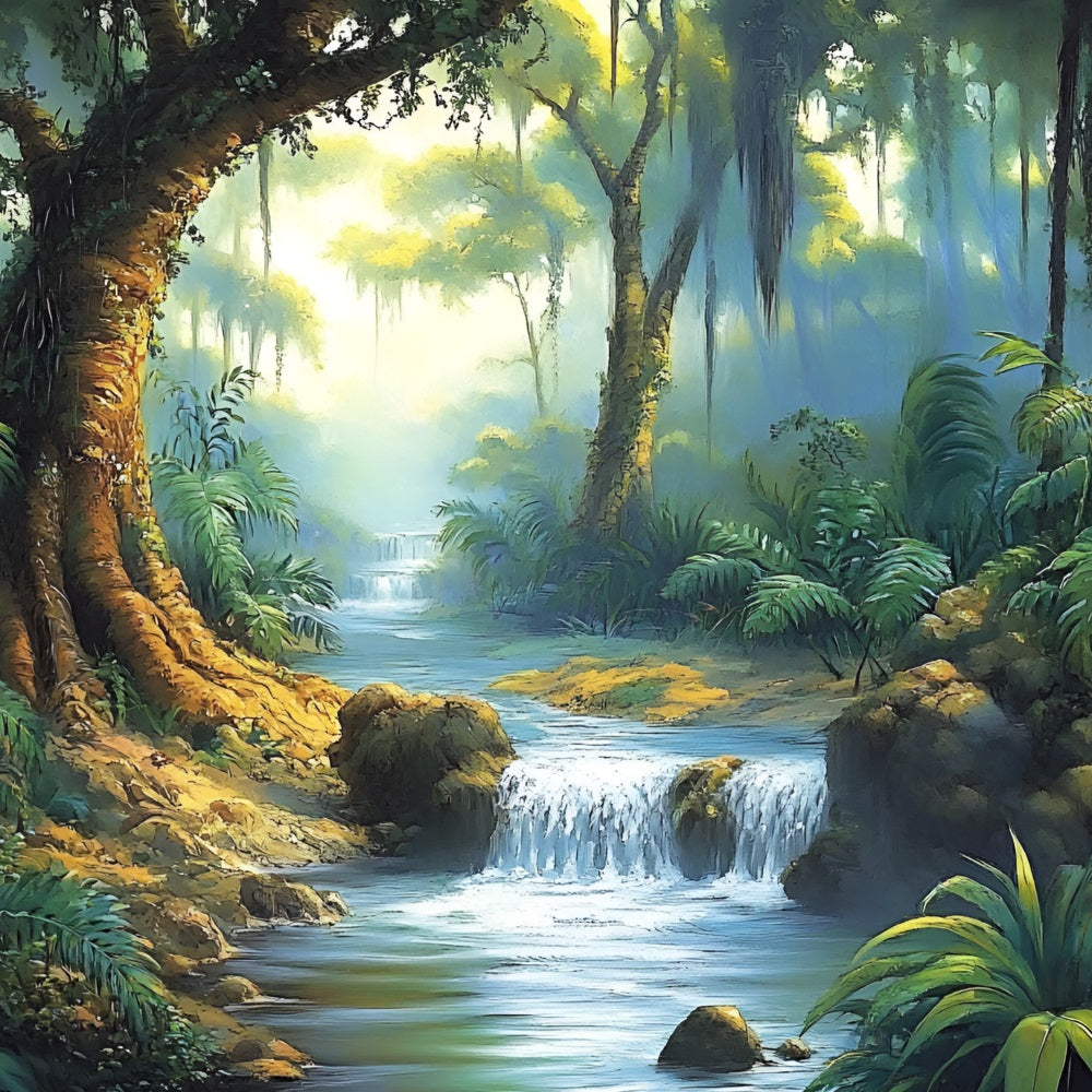 Toile de fond Forêt Tropicale Ruisseau de Forêt Pluviale CSH4-93