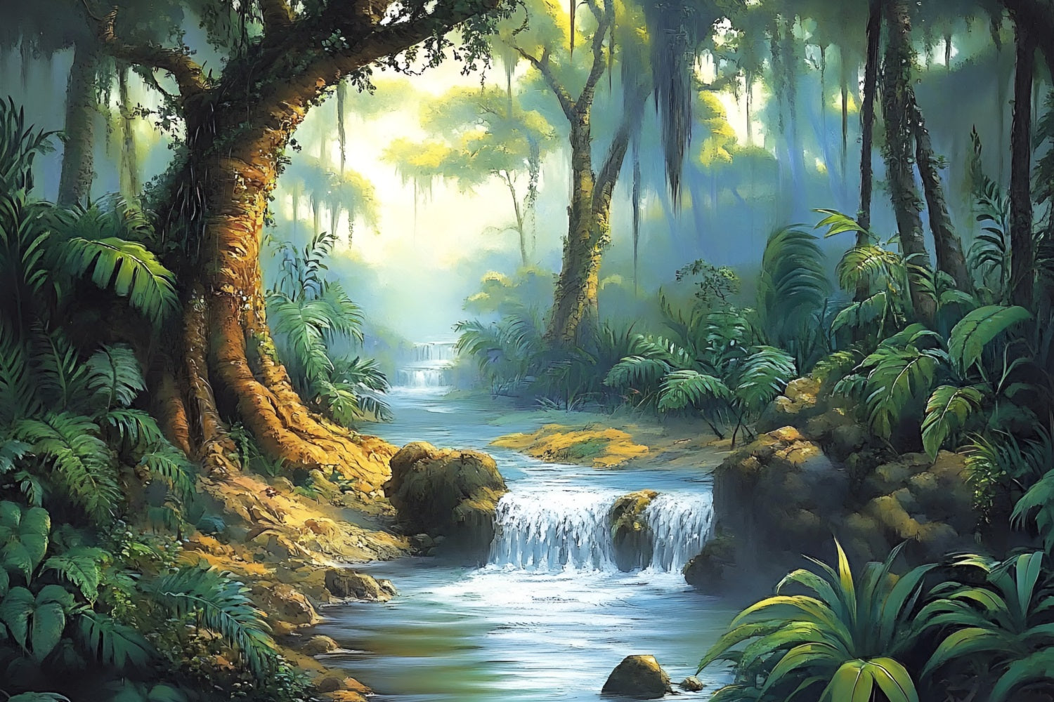 Toile de fond Forêt Tropicale Ruisseau de Forêt Pluviale CSH4-93