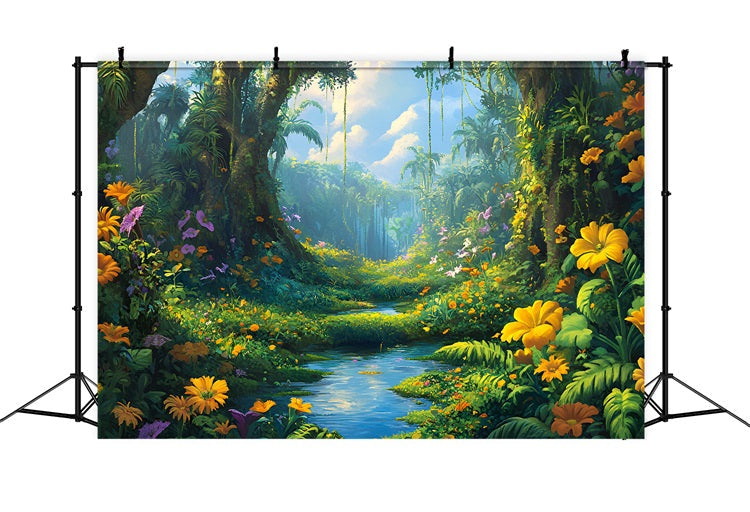 Toile de fond Jungle Fleurs Forêt Ciel Lumineux CSH4-94