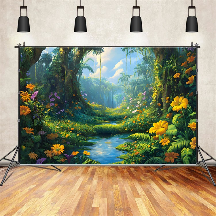 Toile de fond Jungle Fleurs Forêt Ciel Lumineux CSH4-94