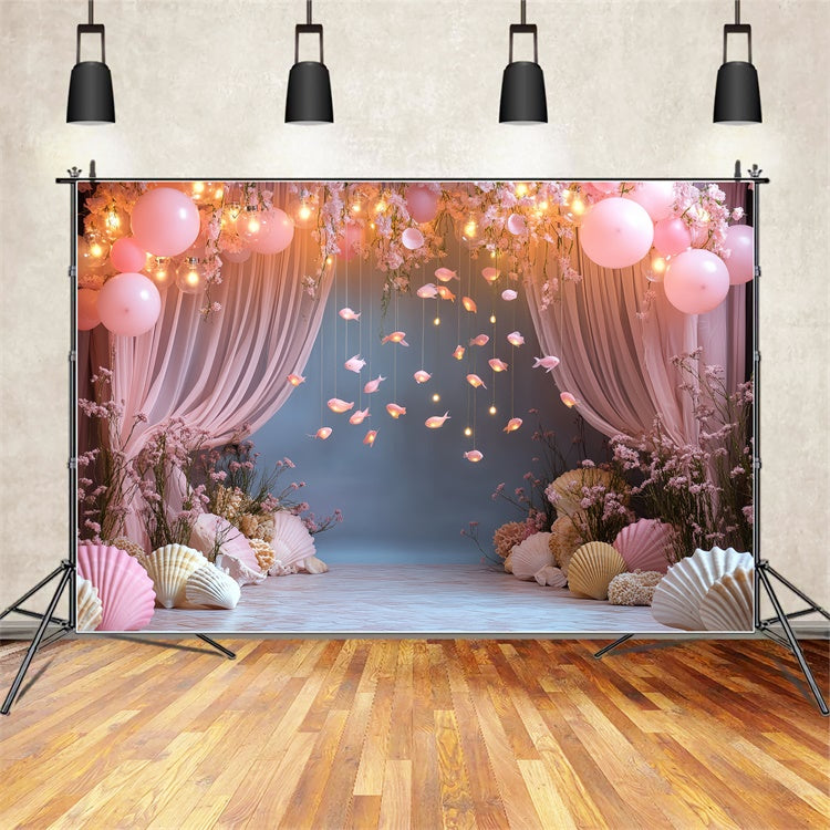 Toile de fond Été Ballon Rose Poisson Océan CSH5-104