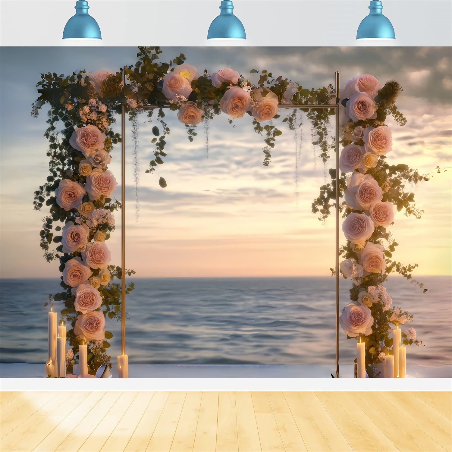 Toile de fond de Plage Été Arche Florale Coucher de Soleil CSH5-109